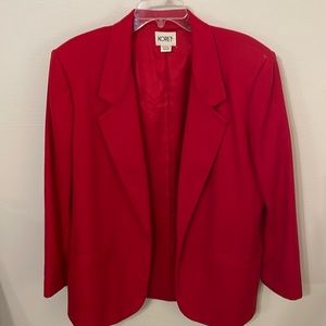 Koret Vintage Blazer, Oversized Fit, Single Button, Cherry Red Wool Blend, 14